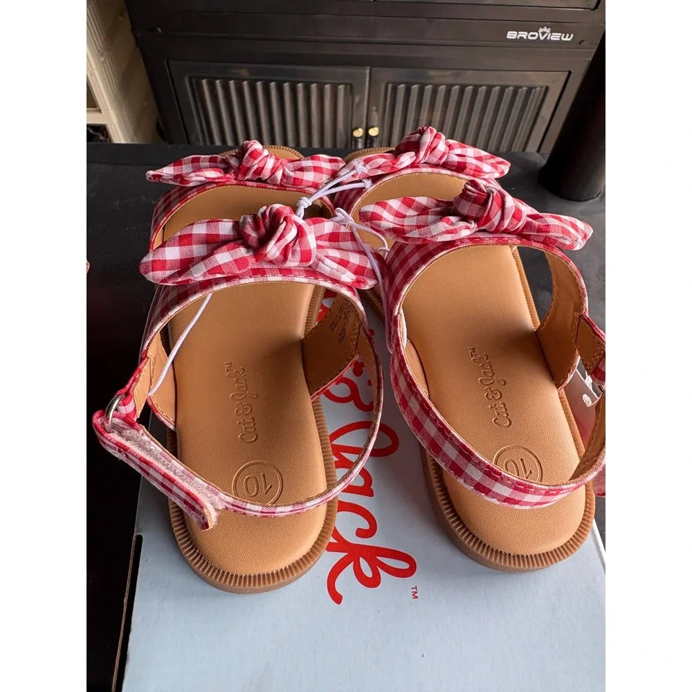 Toddler Girl Sandals by Cat & Jack Lillie Gingham Red Size 10 New With‎ Tags